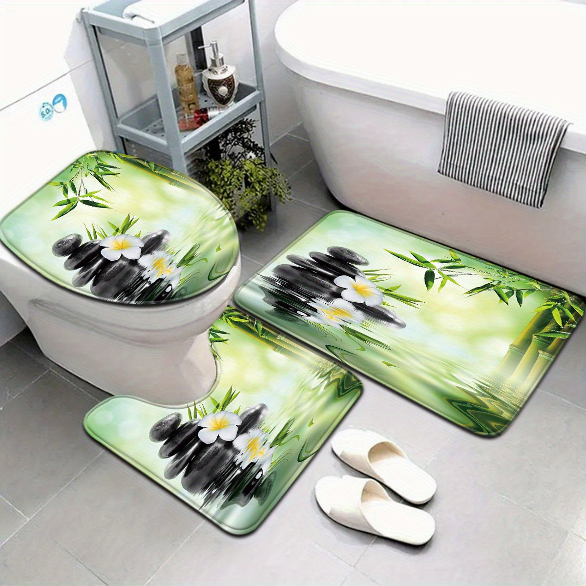 Bamboo Bath Mat - Set Tempat Duduk Toilet dan Keset