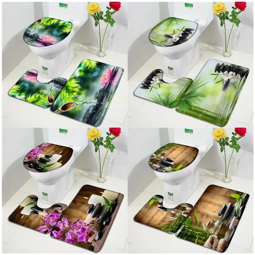 Bamboo Bath Mat - Tikar mandi Zen bambu hijau, Set